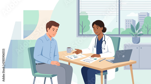 Doctor Discussing Medical Results With Patient In Modern Clinic