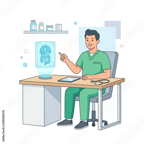 Doctor Discussing Organ Scan Technology With Patient In Modern Office