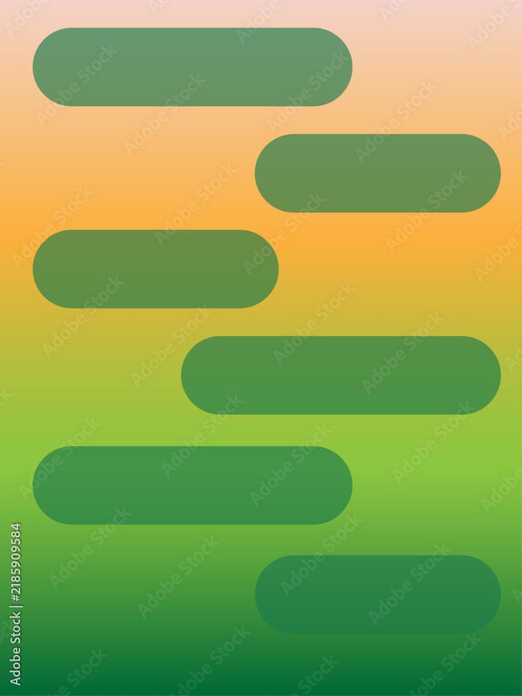 Fototapeta premium Abstract Green Pill Shapes On Orange Gradient Background, Minimalist Geometric Composition, Modern Flat Design Vector, Creative Digital Art Pattern, Business Presentation Layout