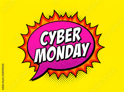 Cyber monday sale sign in comic book style speech bubble