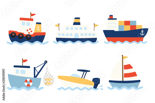 Cute Ships and Boats Water Transportation Clipart Set for Kids