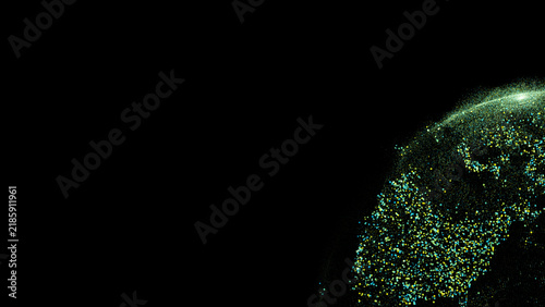 Spinning globe of the earth planet from particulars isolated on black background