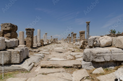 Ancient Marble Street In Laodicea Archaeological Site Turkey Featuring Roman Columns Historic Ruins And Classical Heritage