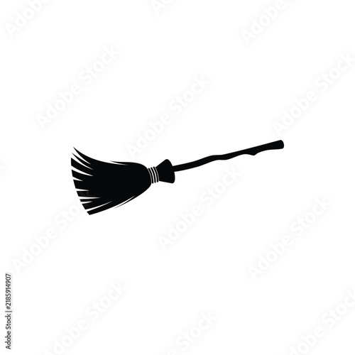 Flying broom icon isolated on white background. Witch Broom. Magic and witchcraft logo. A magical item. Vector illustration.