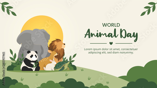 World Animal Day illustration featuring diverse wildlife for animal protection and nature