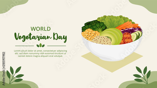 World Vegetarian Day Healthy Vegetable Bowl Illustration with Fresh Colorful Plant Based Foods