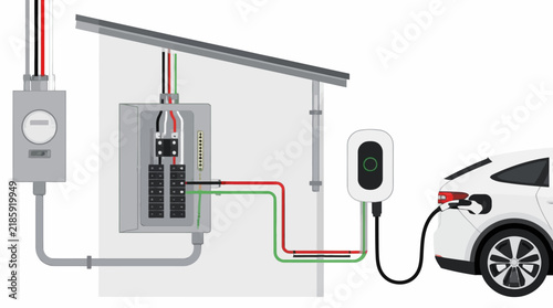 Electric Vehicle Charging Infrastructure Residential Circuit Diagram Showing Power Supply From Electrical Panel To Home Charger