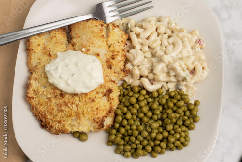 Konstfotografi baked haddock  with macaroni salad