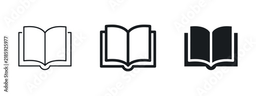 Open book pictogram shows pages turned with varying line weights and fills
