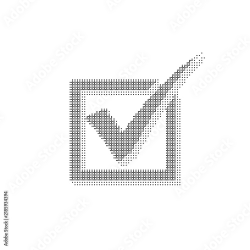 Checkmark box dotted halftone vector icon isolated on white