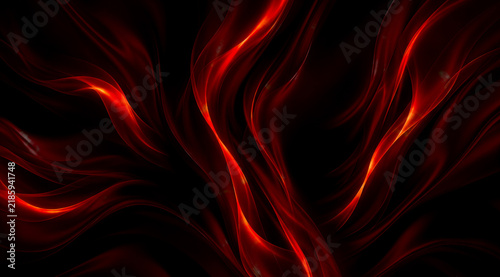 Abstract red glowing light swirls on dark background