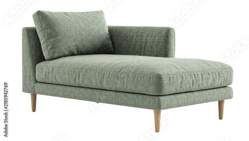 Obraz na plátně Sage green textured chaise lounge with wooden legs, isolated on transparent back