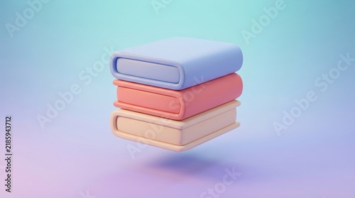Colorful 3D icon of a stack of three books floating against a soft gradient backdrop