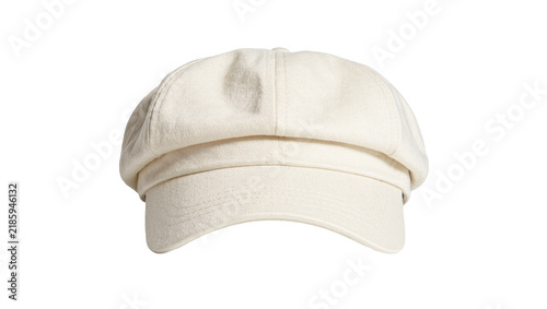 Fotografie Cream colored newsboy cap with textured fabric, isolated on transparent backgrou