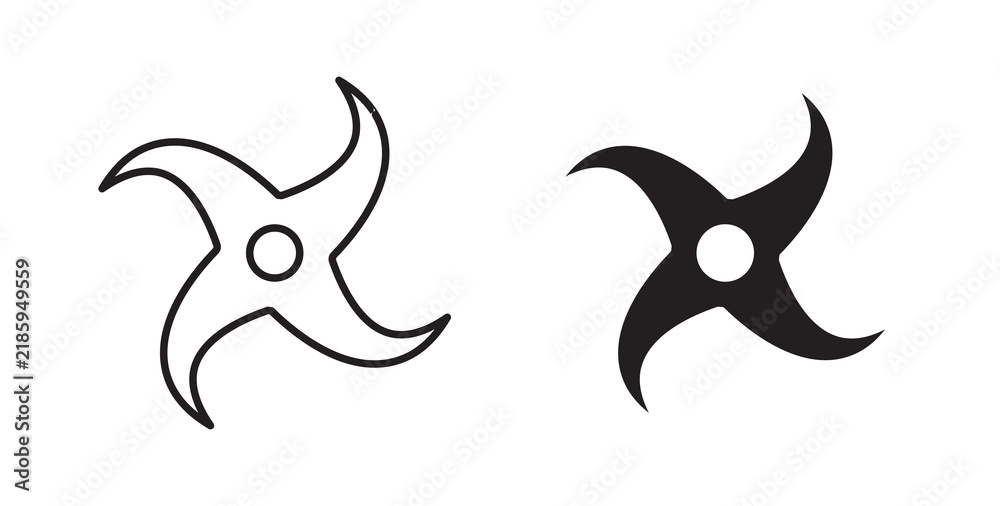 Fototapeta premium Ninja star icon flat outline in black