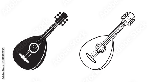 Obraz na plátně black silhouette with line art vector lute icon pair black black silhouette with