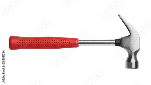 Fotografie Red handled claw hammer with metal shaft, isolated on transparent background