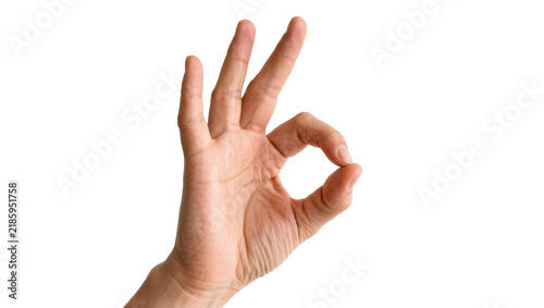 Fotografie Human hand forming OK gesture, isolated on transparent background