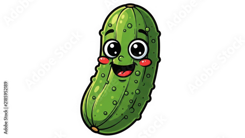 Cute cartoon cucumber character with a happy smiling face isolated on transparent background