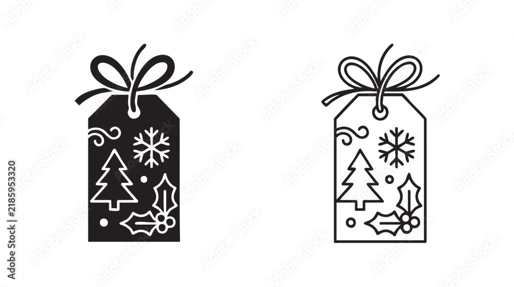 Obraz premium elegant gift tag icon pair, black silhouette with line art black silhouette with line art vector pair icon