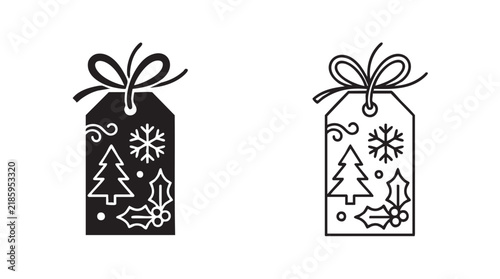 elegant gift tag icon pair, black silhouette with line art black silhouette with line art vector pair icon