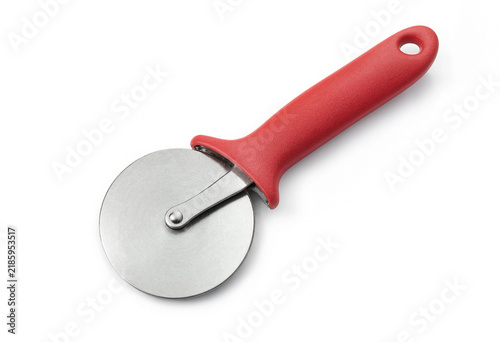 Red handled pizza cutter with sharp stainless steel circular blade pizza slicer chef tool