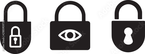 Padlock icon set and security, privacy, and lock