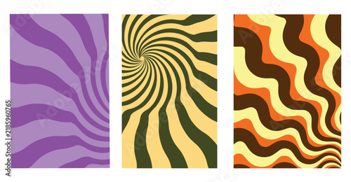 Retro Groovy Sunburst Vector Set | Vintage Wavy Frame and Background Template