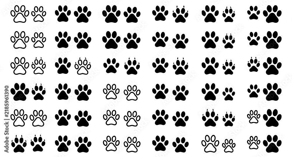 Fototapeta premium Cat Dog Paw Print Animal Tracks Editable Vector Icon Set