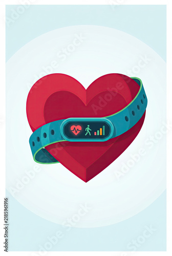 Red Heart Wrapped In A Wearable Fitness Tracker Band