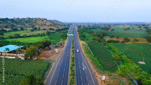aerial view of Mumbai Nagpur highway. traffic moving on Indian highway