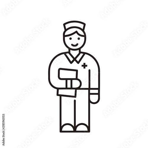 Line Art Vector Illustration of Nurse – Healthcare Professional, Medical Care and Patient Support Concept