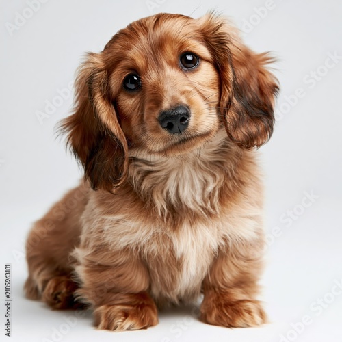 Adorable red brown miniature dachshund isolated on white background creates a cute, playful visual ideal for design projects, digital artwork, and branding.