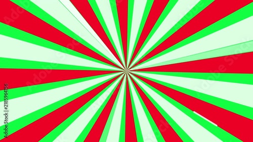Red and green sunburst background, rotating christmas holiday motion festive abstract radial pattern for seasonal celebration