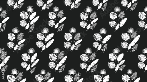 Monochrome leaf repeating pattern suitable for textile design background.