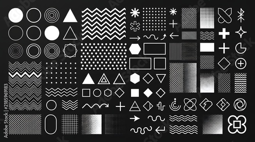 Set of black and white geometric shapes, abstract design elements for modern graphic use.