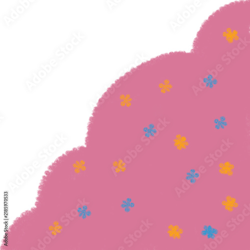 Hand-drawn pink oil pastel small flower corner frame illustration 