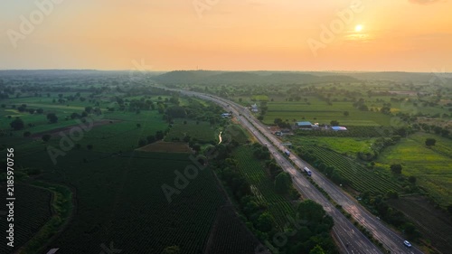 Scenic Highway Road Through Lush Green Landscape with Moving Traffic Mumbai Nagpur Highway