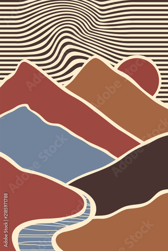 Abstract topographic landscape with flowing contour lines and layered organic terrain forms in warm earthy tones