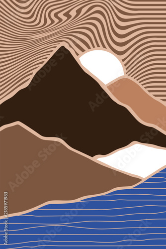 Abstract topographic landscape with flowing contour lines and layered organic terrain forms in warm earthy tones