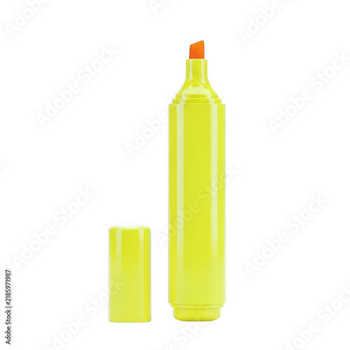 Bright yellow highlighter marker with cap