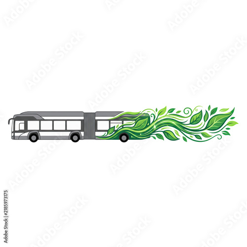 White Articulated Bus Trailing Swirling Green Leaves