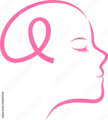 Pink ribbon design with woman face. Breast Cancer Awareness Month. Icon design illustration.