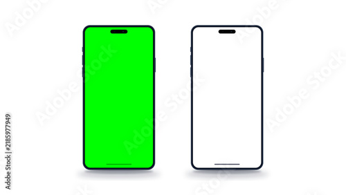 Dual Smartphone Screen Mockup Featuring Blank White Display and Green Screen Chroma Key for UI/UX App Presentation