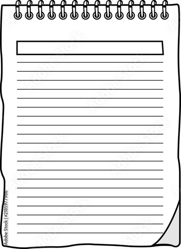 Hand Drawn Spiral Notebook Lined Page Vector Template for Journal and Notes