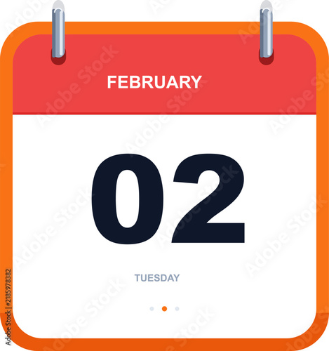 Daily Calendar Icon Displaying February 2nd Tuesday in Orange and Red Colors for Event Scheduling and Date Planning Apps