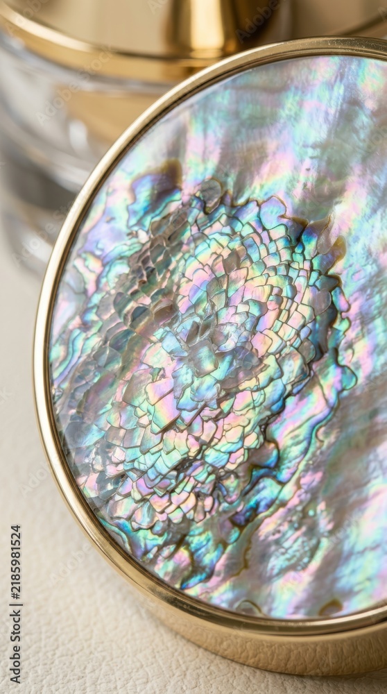 Fototapeta premium Closeup of Mother of Pearl Compact with Iridescent Pattern