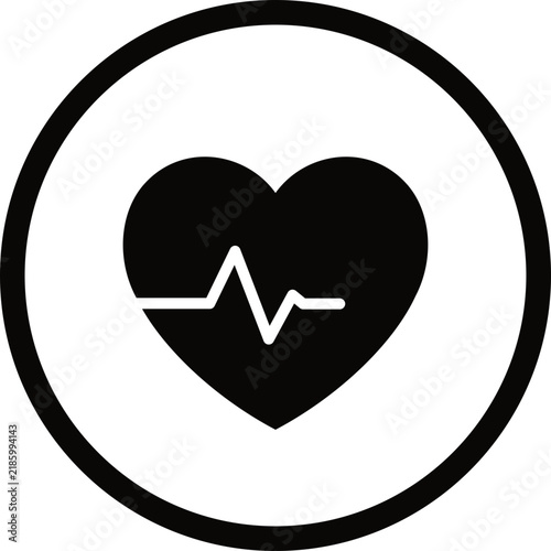 Heartbeat pulse icon for cardiology, wellness, and medical design. Circular heart rate symbol isolated on transparent background. Vector illustration element design for healthy life.
