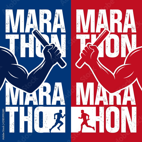 Dynamic Marathon Relay Race Illustration with Energetic Runners