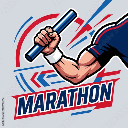 Dynamic Marathon Runner Arm Holding Baton Athletic Team Emblem Graphic